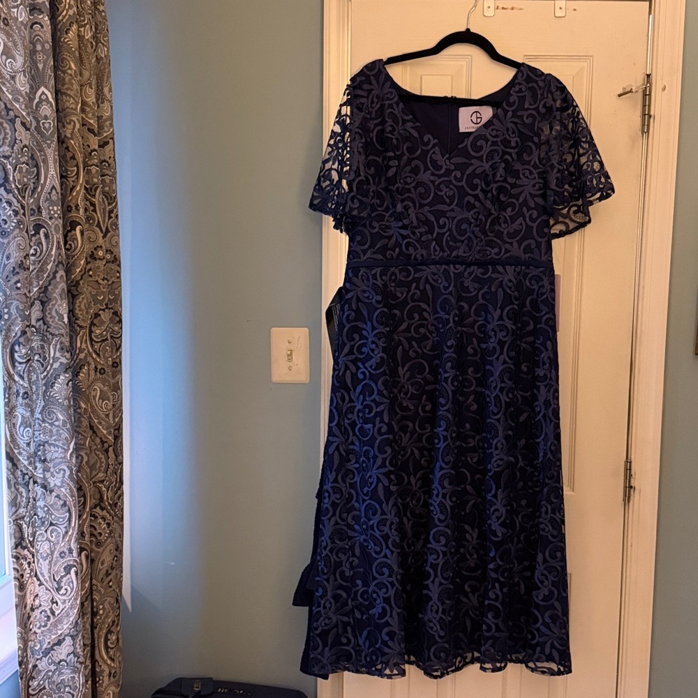 JS Collections Blue Lace Midi Dress